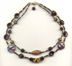 Two Strand Black & Gold Murano Glass Necklace with Accent Colored Venetian Beads